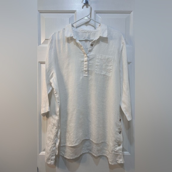 J. Jill Love Linen 100% Linen Tunic Blouse Size XL Petite Cottage Nautical Beach - Picture 1 of 10
